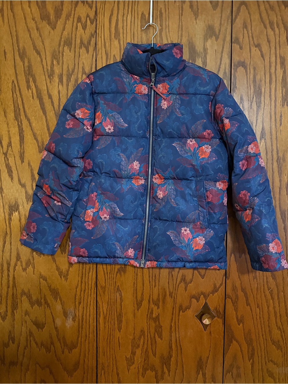 Sundance Kimmy Puffer Jacket S Navy Floral Tapestry Print Quilted
